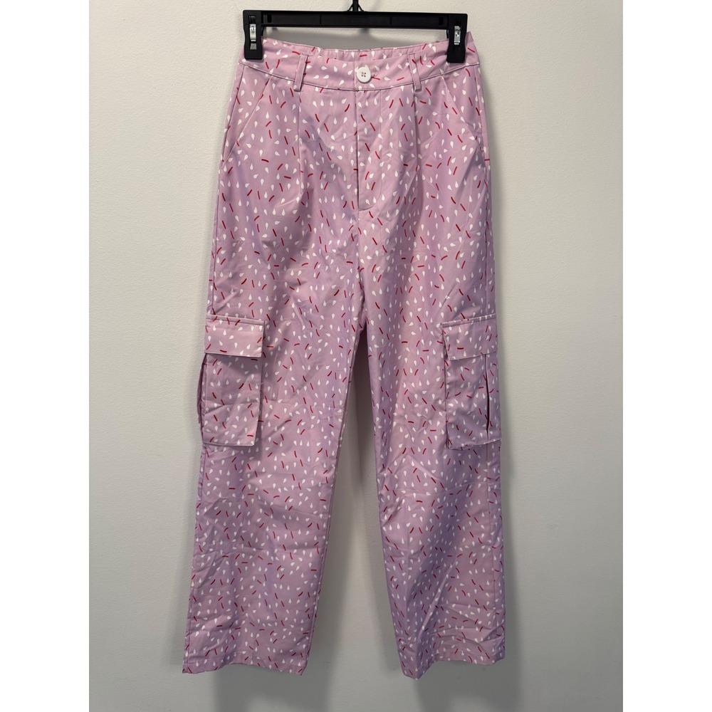 Cider Dopamine Purple Sprinkle Print Cargo Swish Pants High Waisted XS NWT